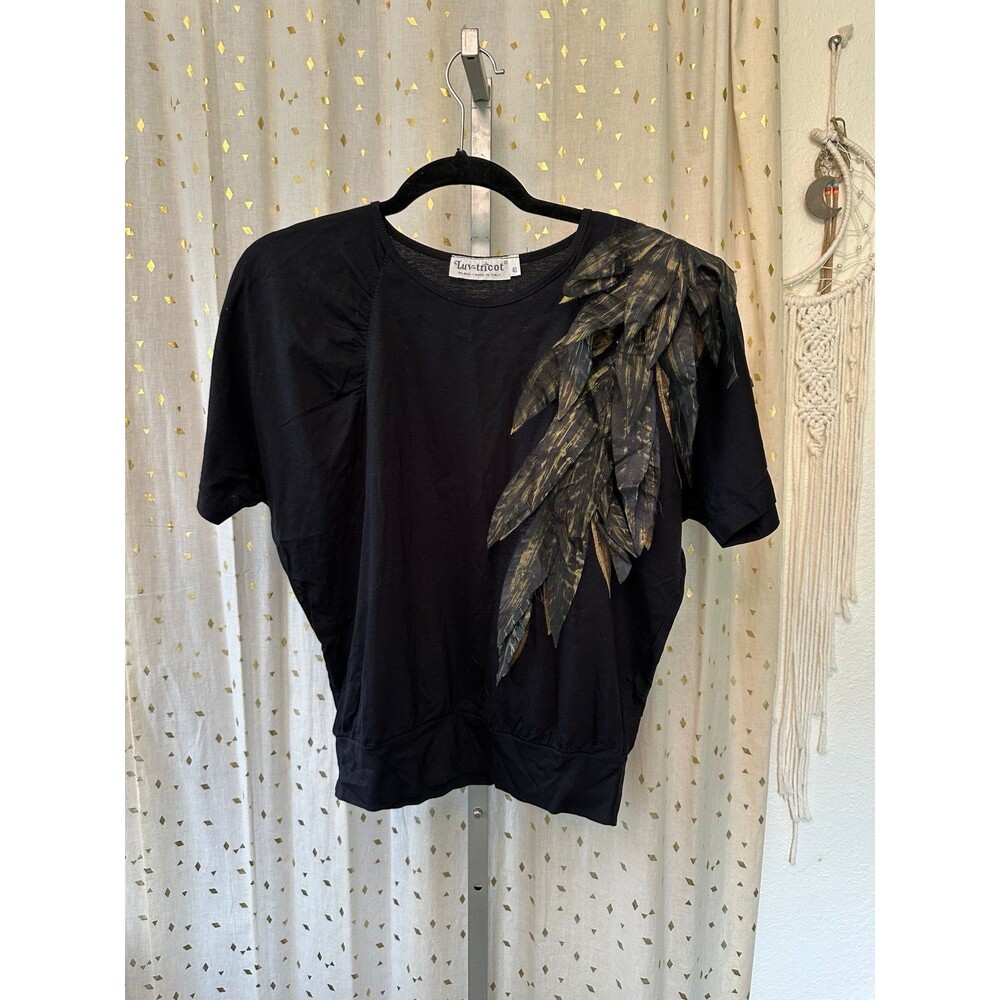 Luv-Tricot Italian Asymmetrical Bronze Feather Like Applique Art To Wear Top 10